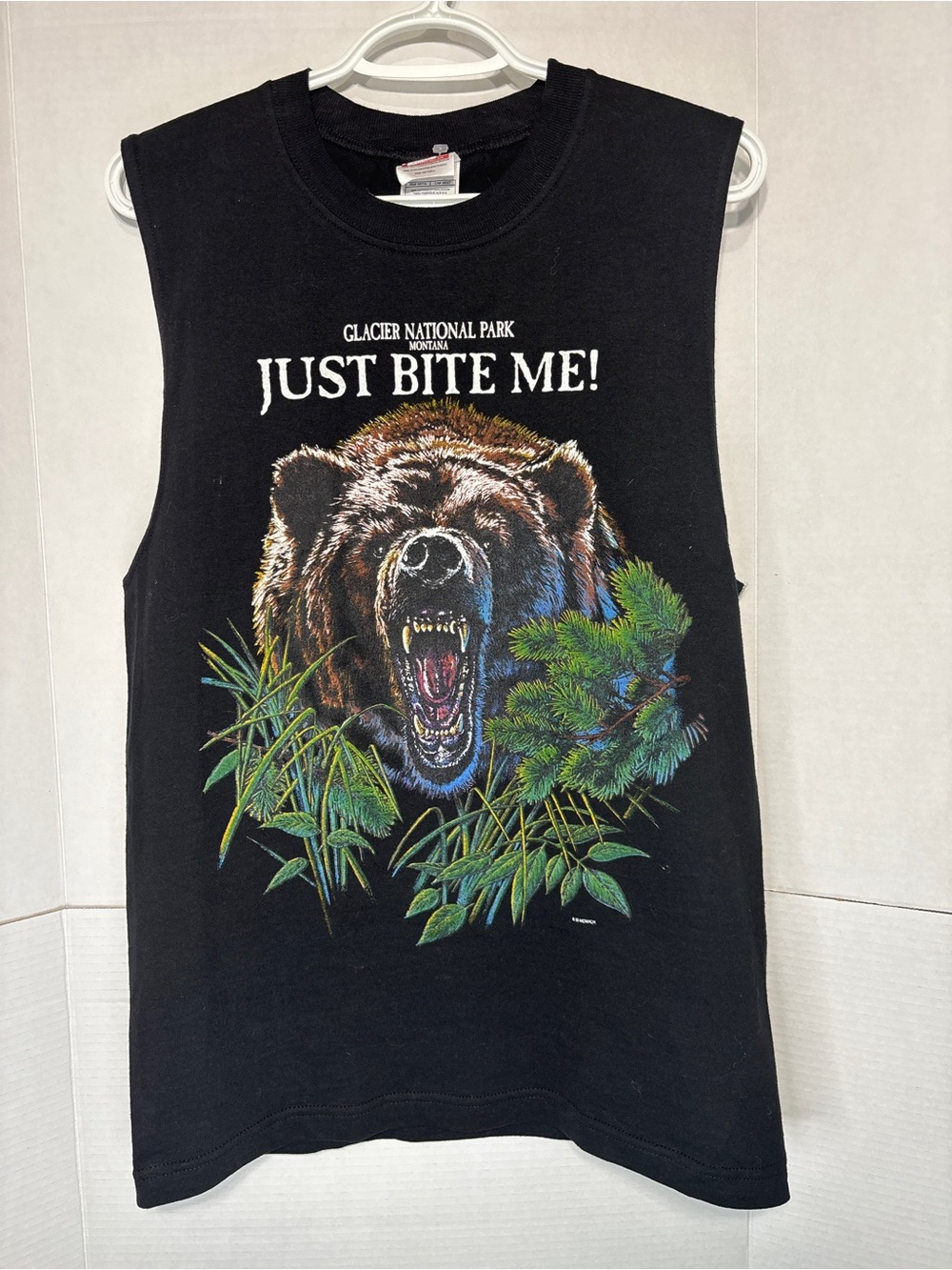 Active USA Just Bite Me Glacier National Park Montana Bear Graphic Tank Top